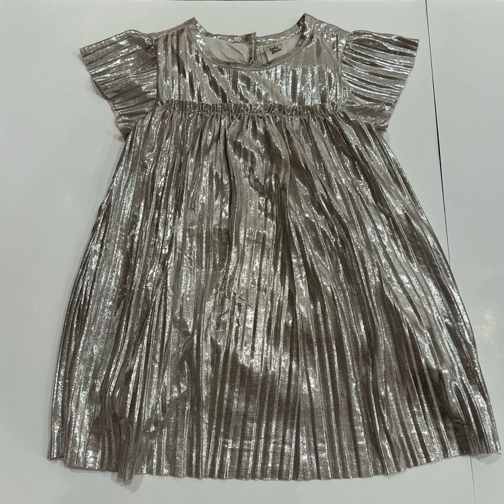 OshKosh B'gosh Baby Girls Metallic Silver Pleated Dress Size 18 Month Party NYE